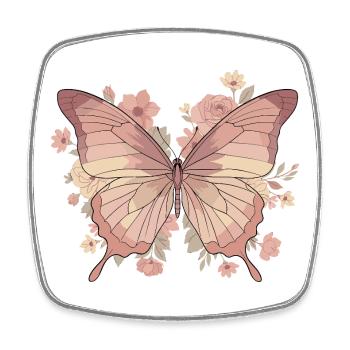 Papillon rose avec des fleurs - Magnet carré - blanc - Devant