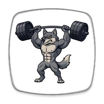 Strong husky with dumbbell fitness bodybuilding - Square fridge magnet - white - Front