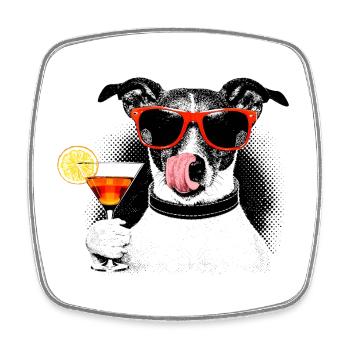 Cool Dog – Popart Halftone with Cocktail - Square fridge magnet - white - Front