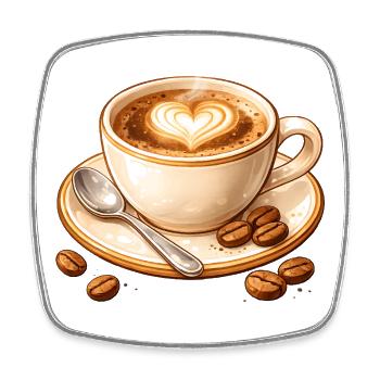 Kaffee Illustration mit Herz  - Viereckiger Kühlschrankmagnet - Weiß - Vorne