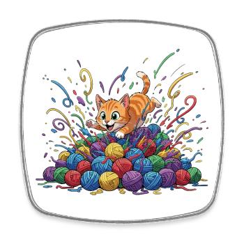 Kittens between colorful balls of yarn - Square fridge magnet - white - Front