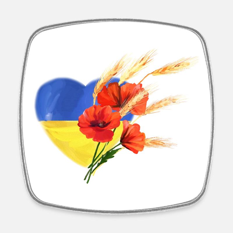 Cœur de l’Ukraine - Pavots et blé doré - Magnet carré - blanc