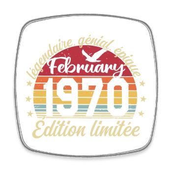 Février 1970 Anniversaire février 1970 Retro 1970 - Magnet carré - blanc - Devant