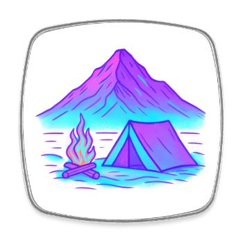 Neon Camping am Bergsee - Viereckiger Kühlschrankmagnet - Weiß - Vorne