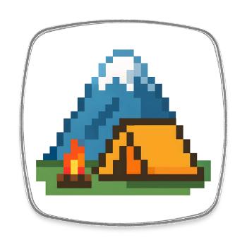Feu de camp Pixel à la tente de montagne - Magnet carré - blanc - Devant
