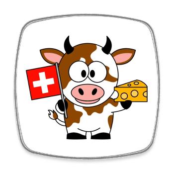 Kuh mit Schweizer Flagge Käse - Viereckiger Kühlschrankmagnet - Weiß - Vorne