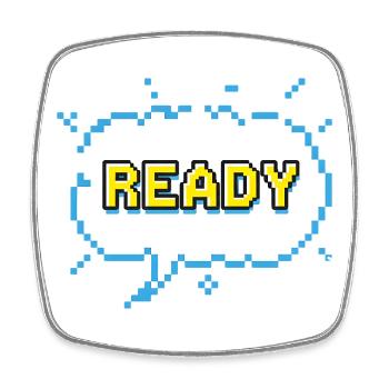 READY lettering in pixel comic look - Square fridge magnet - white - Front