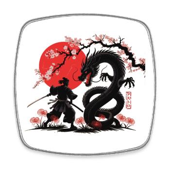 Samurai vs Drache Shirt Drachenkampf - Viereckiger Kühlschrankmagnet - Weiß - Vorne