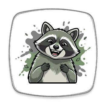 Dessin animé de raton laveur rieur - Magnet carré - blanc - Devant
