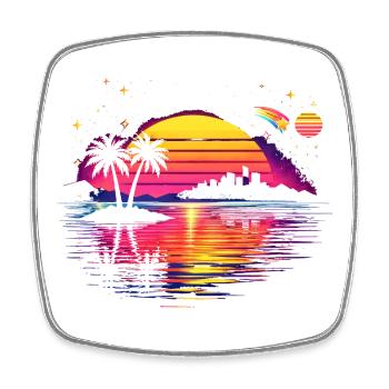 Retro Sonnenuntergang 80er Illustration  - Viereckiger Kühlschrankmagnet - Weiß - Vorne