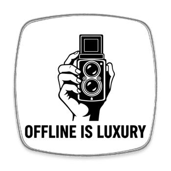 Offline gibt es Luxus-Vintage-Kamera-Linoleumschnitt - Viereckiger Kühlschrankmagnet - Weiß - Vorne