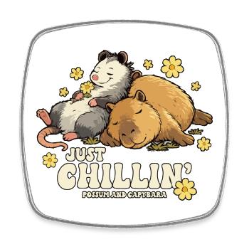 Just Chillin' Possum and Capybara - Square fridge magnet - white - Front