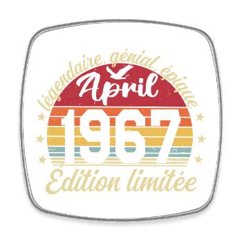 1967 April Birthday April 1967 - Square fridge magnet - white - Front