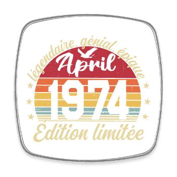 1974 avril Anniversaire avril 1974 - Magnet carré - blanc - Devant