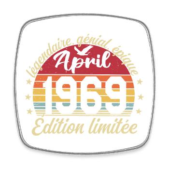 1969 April Birthday April 1969 - Square fridge magnet - white - Front