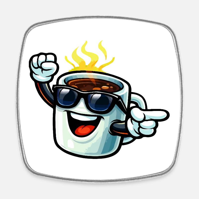 Coffee mug with sunglasses - Square fridge magnet - white