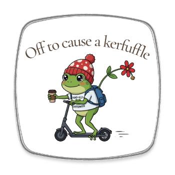 Grenouille sur le scooter : Agitation - Magnet carré - blanc - Devant