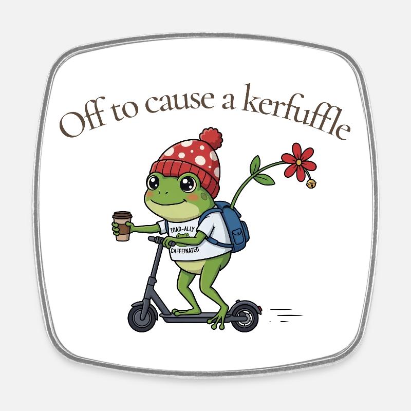 Frog on Scooter: Kerfuffle - Square fridge magnet - white
