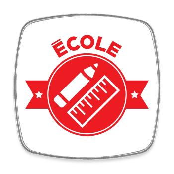 Logo École : Écusson Rouge Matériel de Géométrie - Magnet carré - blanc - Devant