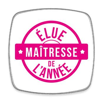 Tampon Rose Élue Maîtresse de l'Année Scolaire - Magnet carré - blanc - Devant