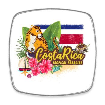 Costa Rica Retro Jaguar Vintage with Flag Souvenir - Square fridge magnet - white - Front