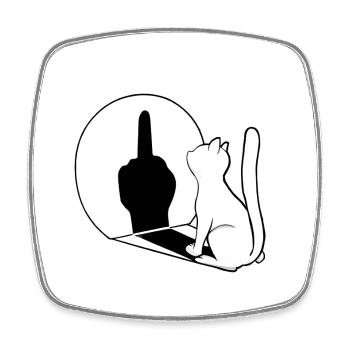 Mirror Cat Middle Finger - Square fridge magnet - white - Front