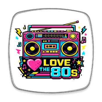 Liebe die 80er Neon-Boombox - Viereckiger Kühlschrankmagnet - Weiß - Vorne