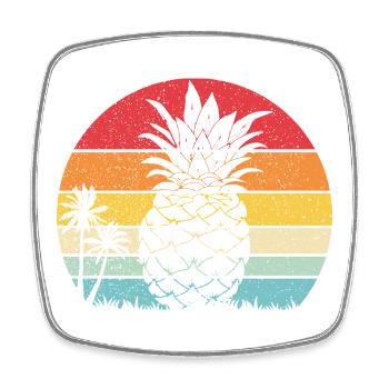 Ananas-Sommer-Retro-Strand, Vintage-Sonnenuntergang - Viereckiger Kühlschrankmagnet - Weiß - Vorne