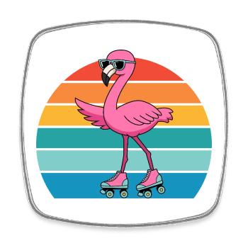Exotischer Retro Rosa Flamingo Mit Sonnenbrille - Viereckiger Kühlschrankmagnet - Weiß - Vorne