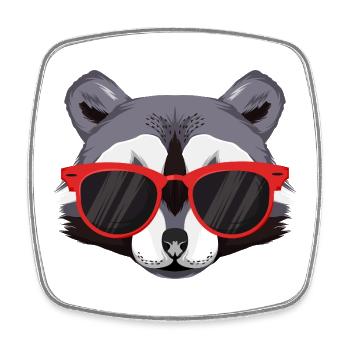 Waschbär mit roten Sonnenbrillen - Viereckiger Kühlschrankmagnet - Weiß - Vorne