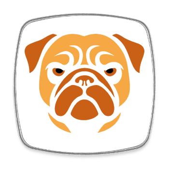 Mops , Hundekopf - Viereckiger Kühlschrankmagnet - Weiß - Vorne