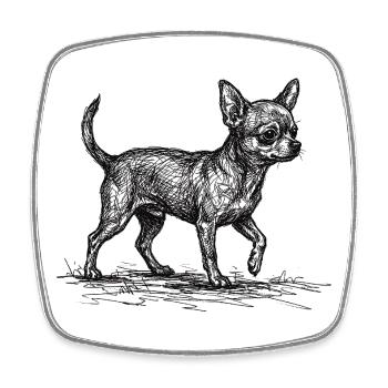 Chihuahua Sketch – Minimalistisches Hund Design - Viereckiger Kühlschrankmagnet - Weiß - Vorne