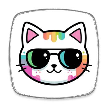 Regenbogen-Minimalistische Katzen-Schwarzbrille - Viereckiger Kühlschrankmagnet - Weiß - Vorne