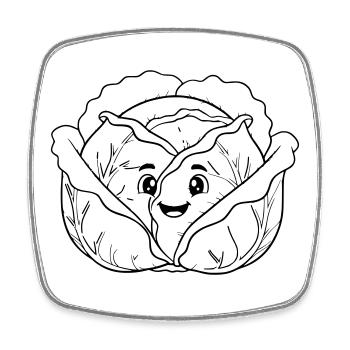Kohlkopf Gemüse Kawaii Outline - Viereckiger Kühlschrankmagnet - Weiß - Vorne