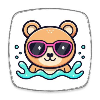 Teddy Bear Beach Pink Brille - Viereckiger Kühlschrankmagnet - Weiß - Vorne