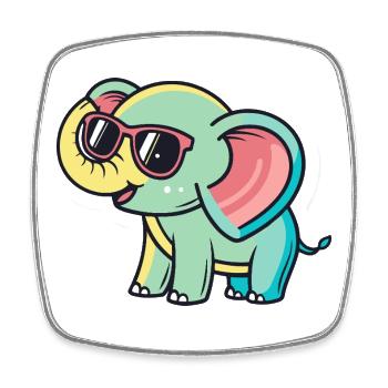 Pastel Elephant with Glasses - Square fridge magnet - white - Front