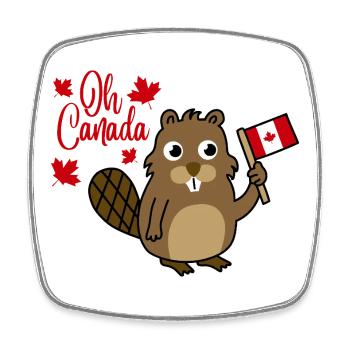 Oh Canada Beaver Flag Bear - Square fridge magnet - white - Front