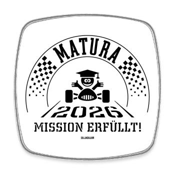 Matura 2026 – Mission Erfüllt (Zieleinfahrt / B) - Viereckiger Kühlschrankmagnet - Weiß - Vorne