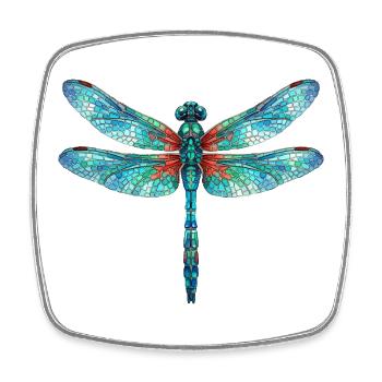 Dragonfly Mosaic Art — Watercolor Print - Square fridge magnet - white - Front