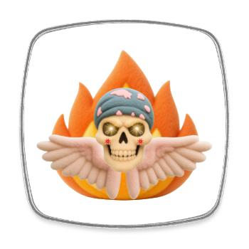 Skull with wings in fire t-shirt design. - Square fridge magnet - white - Front