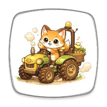 Fuchs auf dem Traktor - Viereckiger Kühlschrankmagnet - Weiß - Vorne