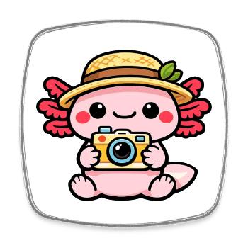 Axolotl Kamera Kawaii Strohhut-Zauber - Viereckiger Kühlschrankmagnet - Weiß - Vorne