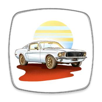 Retro weißes Auto – klassischer Vintage - Viereckiger Kühlschrankmagnet - Weiß - Vorne