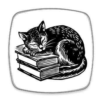 Cat sleeping on book - Square fridge magnet - white - Front