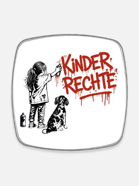 Kinderrechte Graffiti roter Schriftzug - Viereckiger Kühlschrankmagnet - Weiß