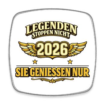 Legenden stoppen nicht 2026 sie genießen nur Rente - Viereckiger Kühlschrankmagnet - Weiß - Vorne