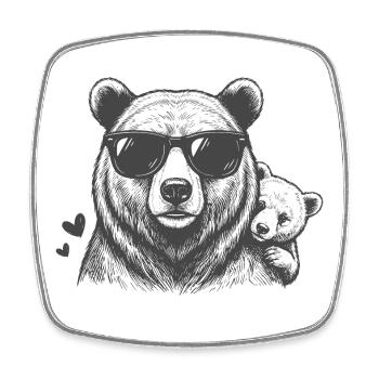 Father, bear and child - Square fridge magnet - white - Front
