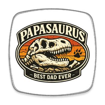 Papasaurus Best Dad Ever Dino Fossil Retro - Viereckiger Kühlschrankmagnet - Weiß - Vorne