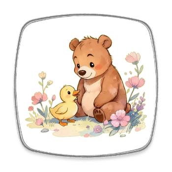 Kawaii-Blumen, niedlicher Babybär und Entlein 🐻🐥 - Viereckiger Kühlschrankmagnet - Weiß - Vorne