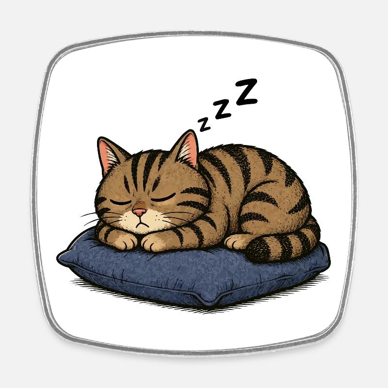 Sleeping cat on pillow - Square fridge magnet - white